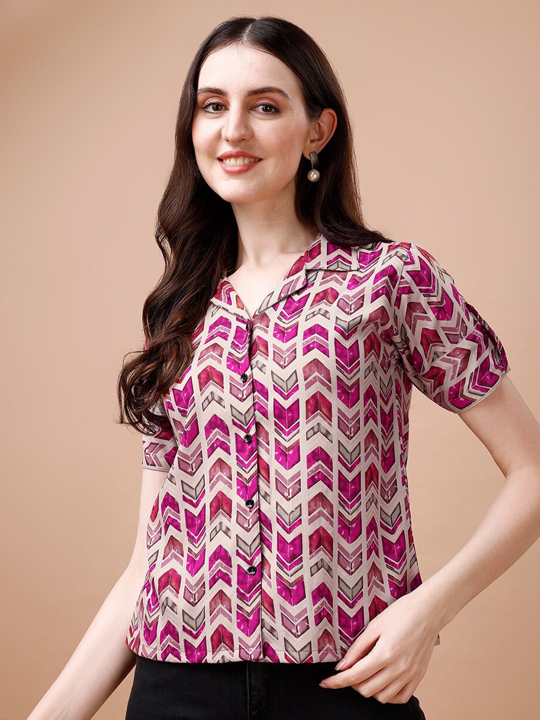 

Kinjo Geometric Print Shirt Style Top, Pink