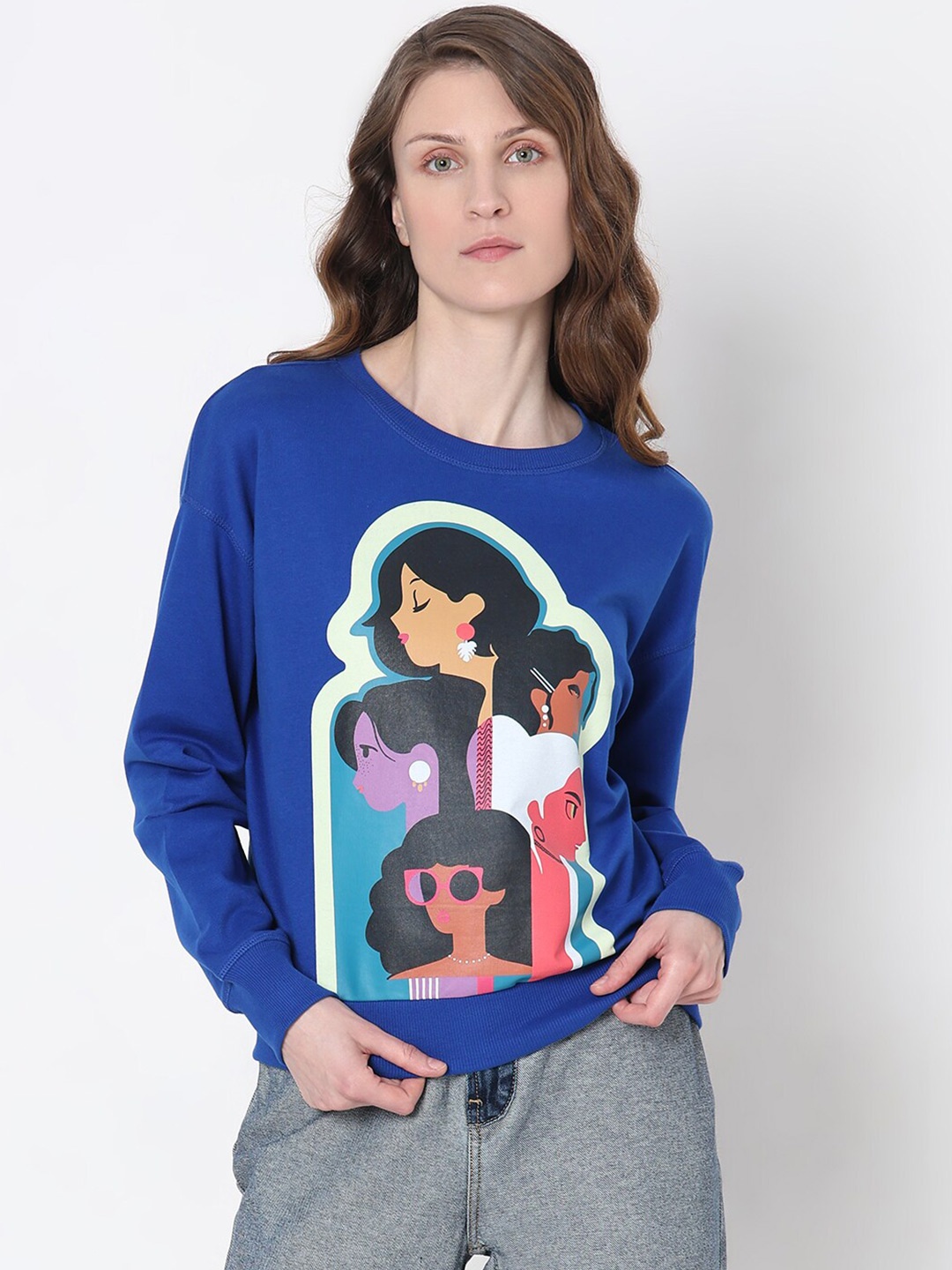 

Vero Moda Graphic Printed Pure Cotton Pullover Sweatshirt, Blue