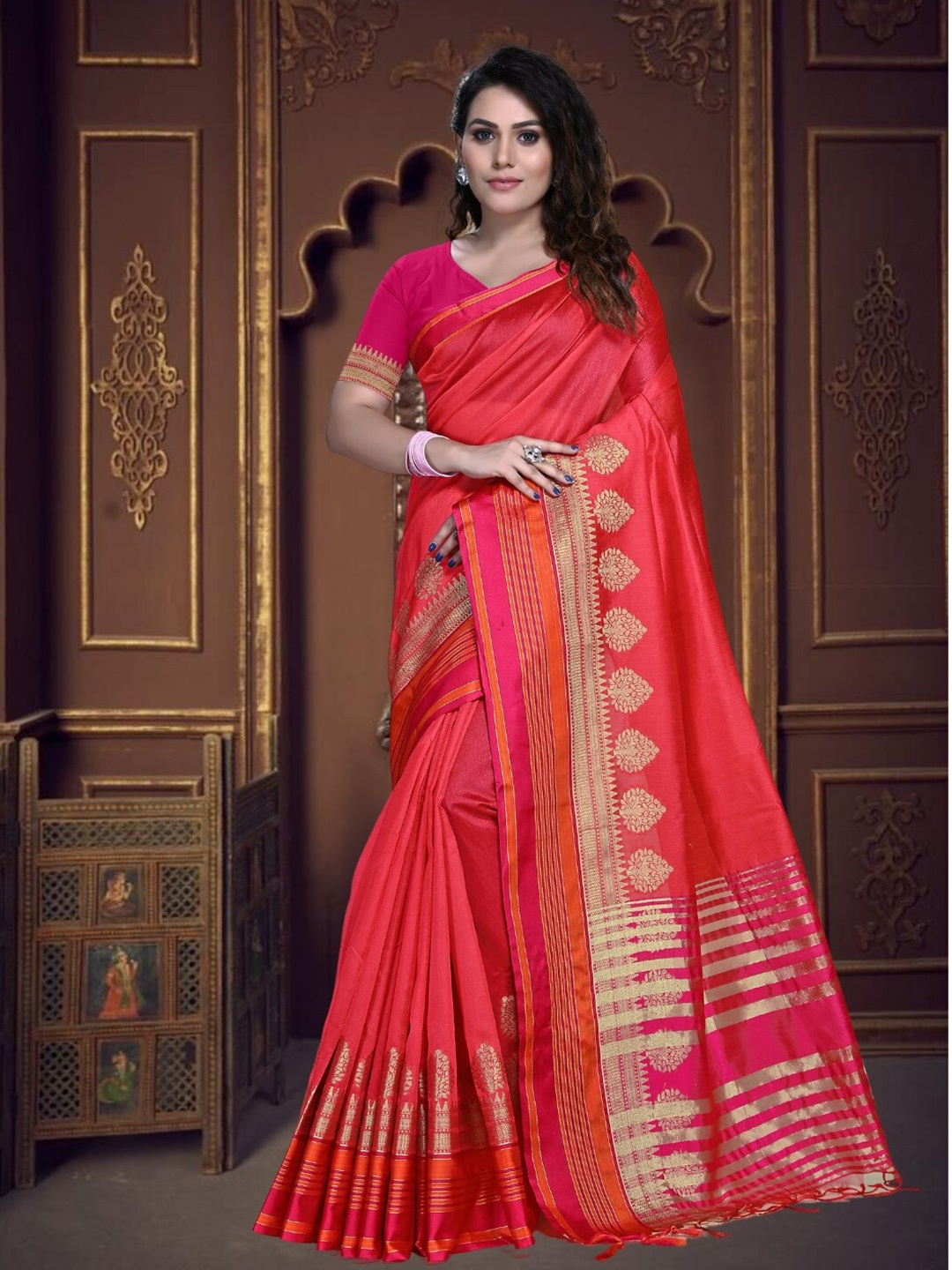 

Mitera Zari Silk Kanjeevaram Saree, Pink