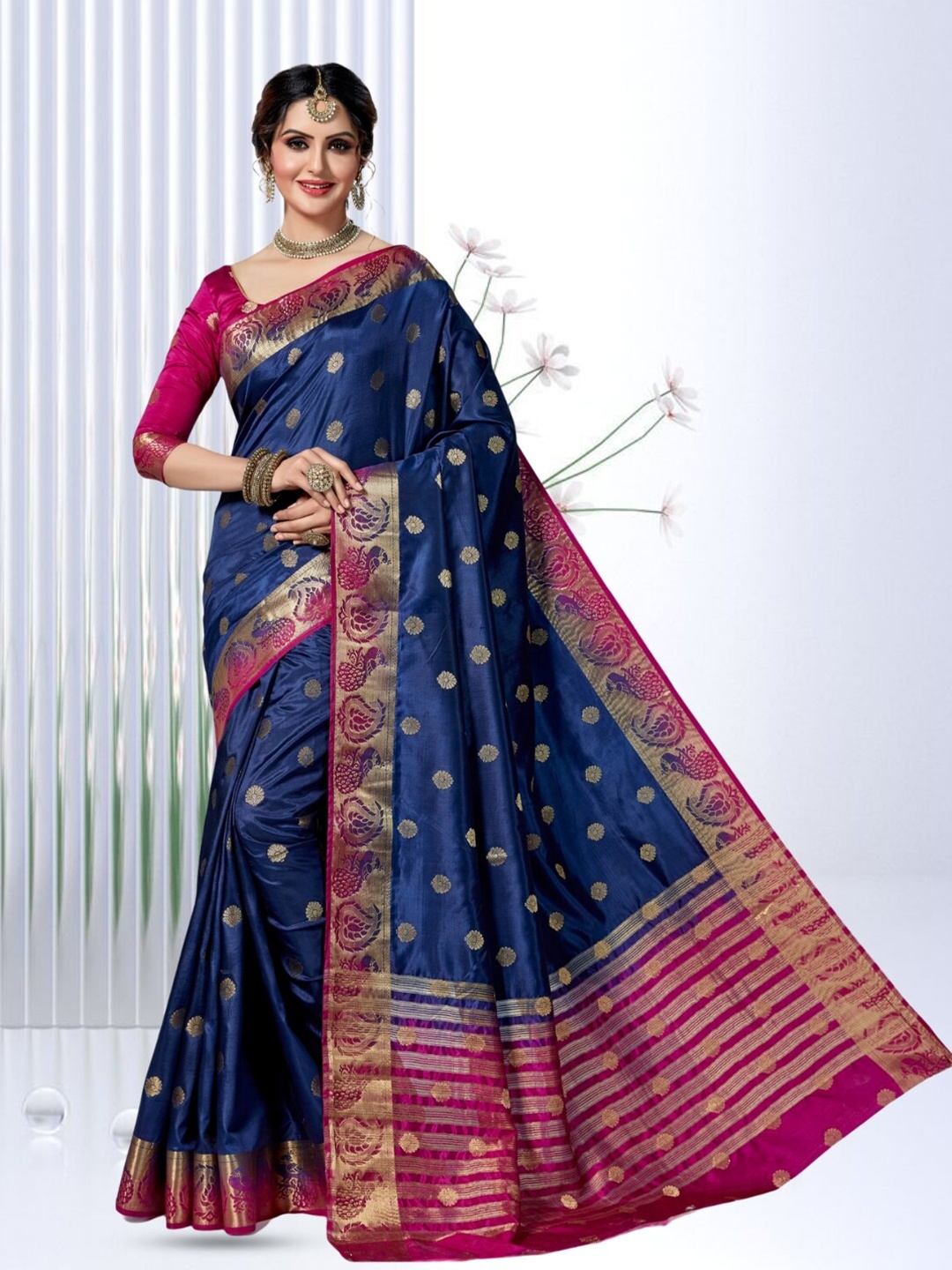 

Mitera Ethnic Motifs Woven Design Zari Kanjeevaram Saree, Navy blue