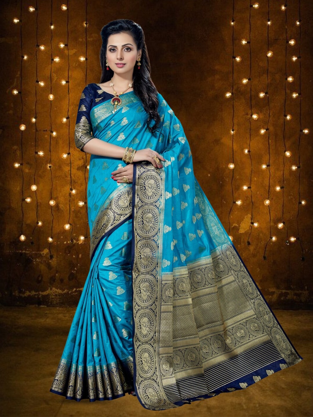 

Mitera Woven Design Zari Kanjeevaram Saree, Blue