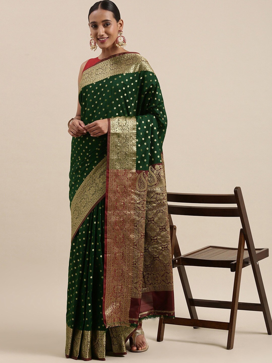 

Mitera Woven Design Zari Art Silk Banarasi Saree, Green