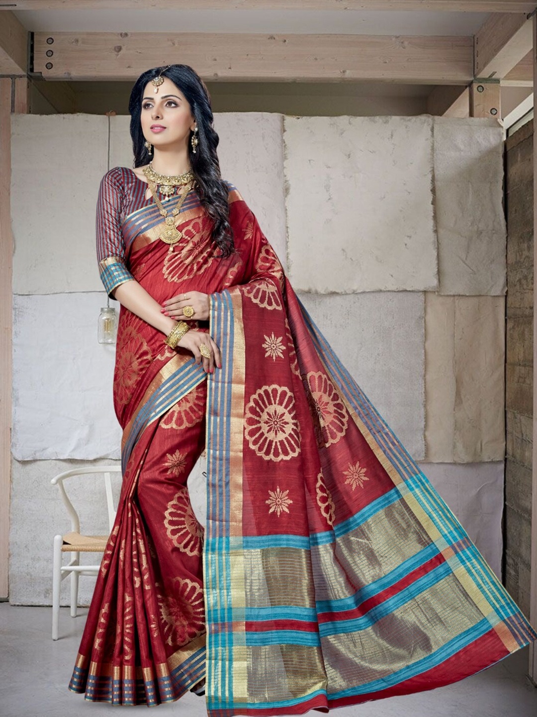 

Mitera Woven Design Zari Kanjeevaram Saree, Turquoise blue