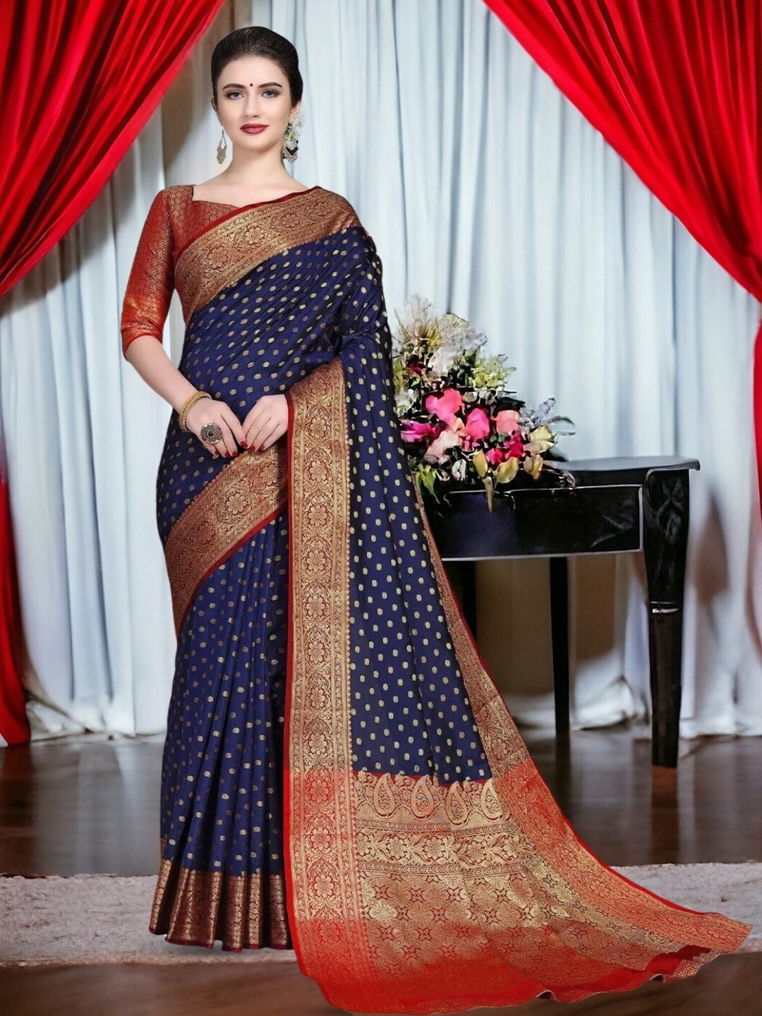 

Mitera Woven Design Zari Banarasi Saree, Navy blue