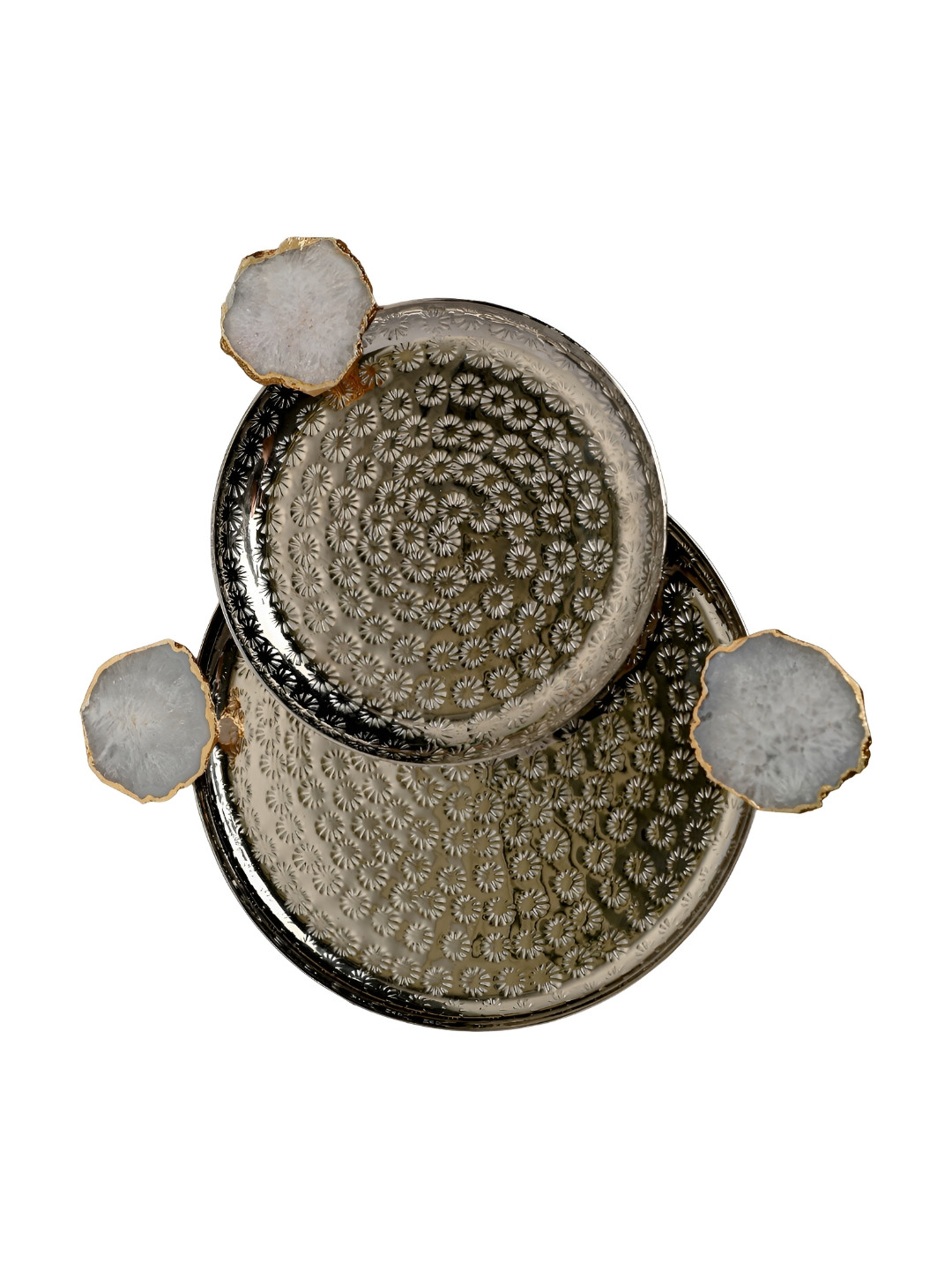 

HOMEARTE 2 Pieces Brown & White Textured Round Metal Serving Trays