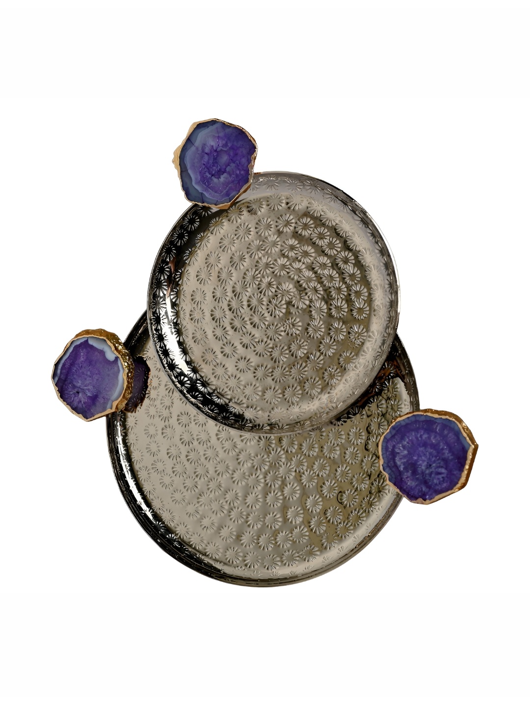 

HOMEARTE 2 Pieces Brown & Purple Textured Metal Round Serving Trays