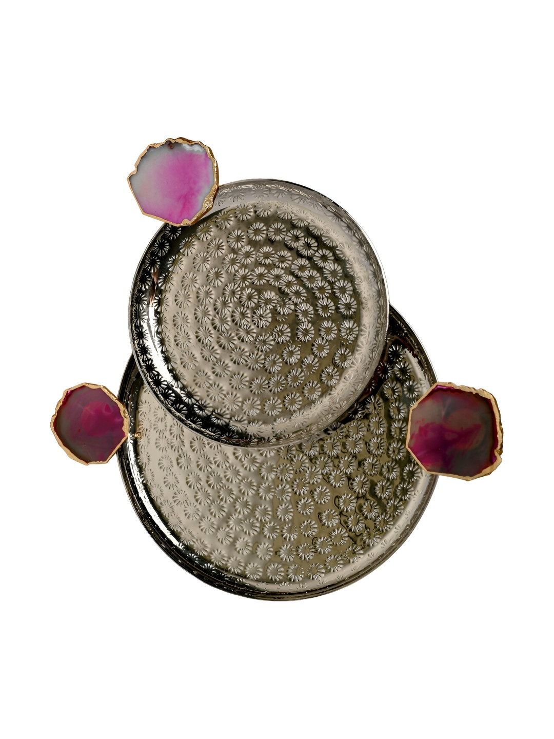 

HOMEARTE Silver Toned Textured Round Aluminium Tray