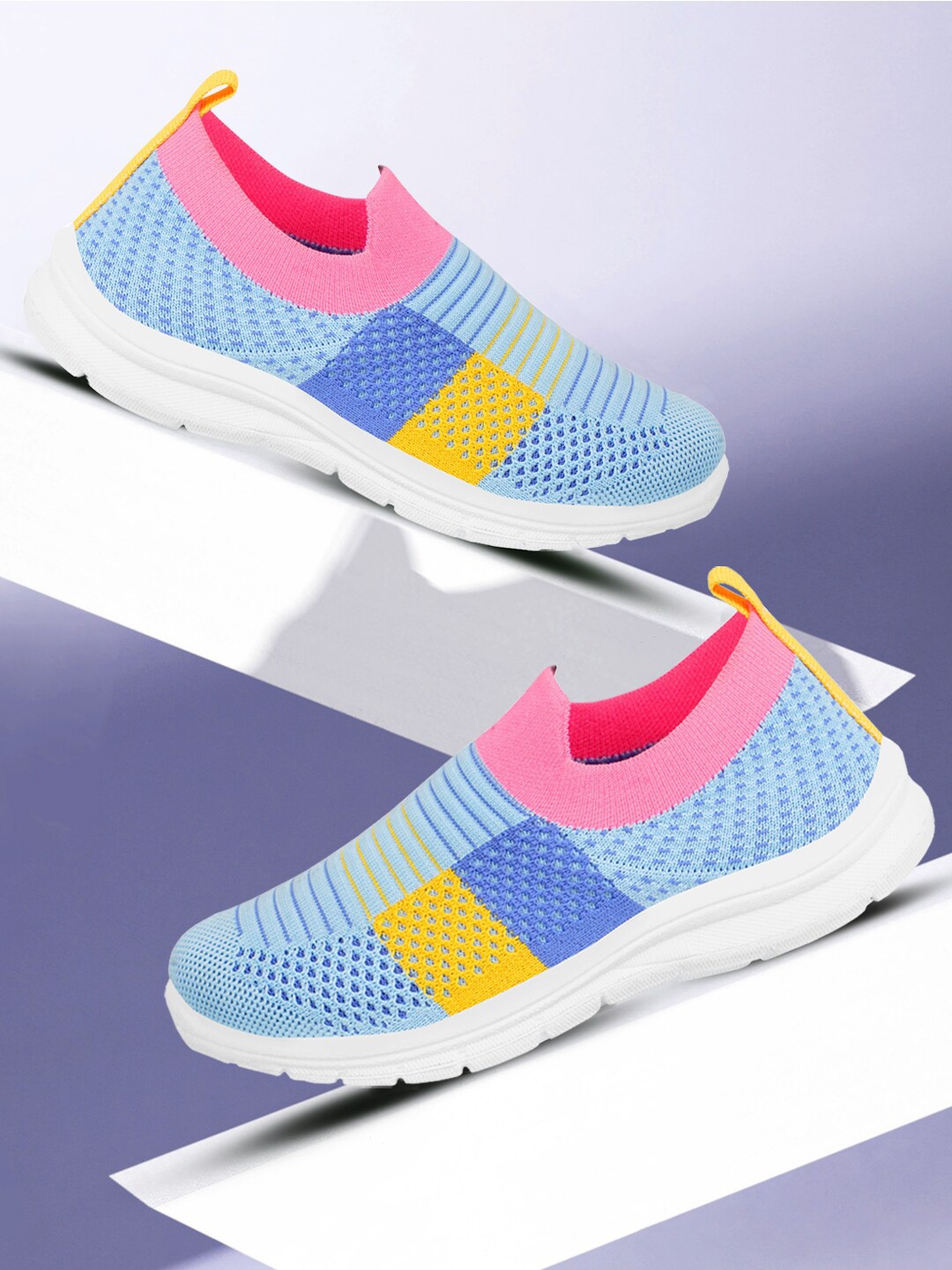 

BAESD Girls Textured Lightweight Contrast Sole Slip-On Sneakers, Blue
