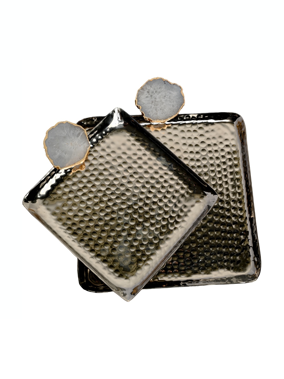 

HOMEARTE Grey and BronzeToned 2 Pieces Square Aluminium Serving Trays
