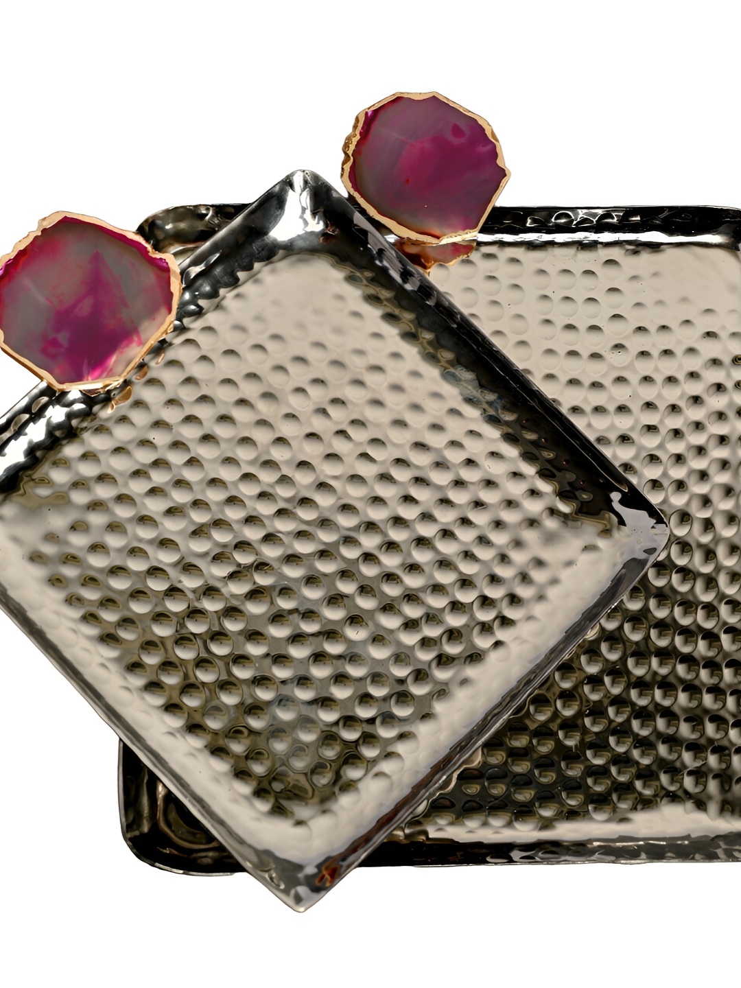 

HOMEARTE Pink and BronzeToned Square Aluminium Tray with Agate