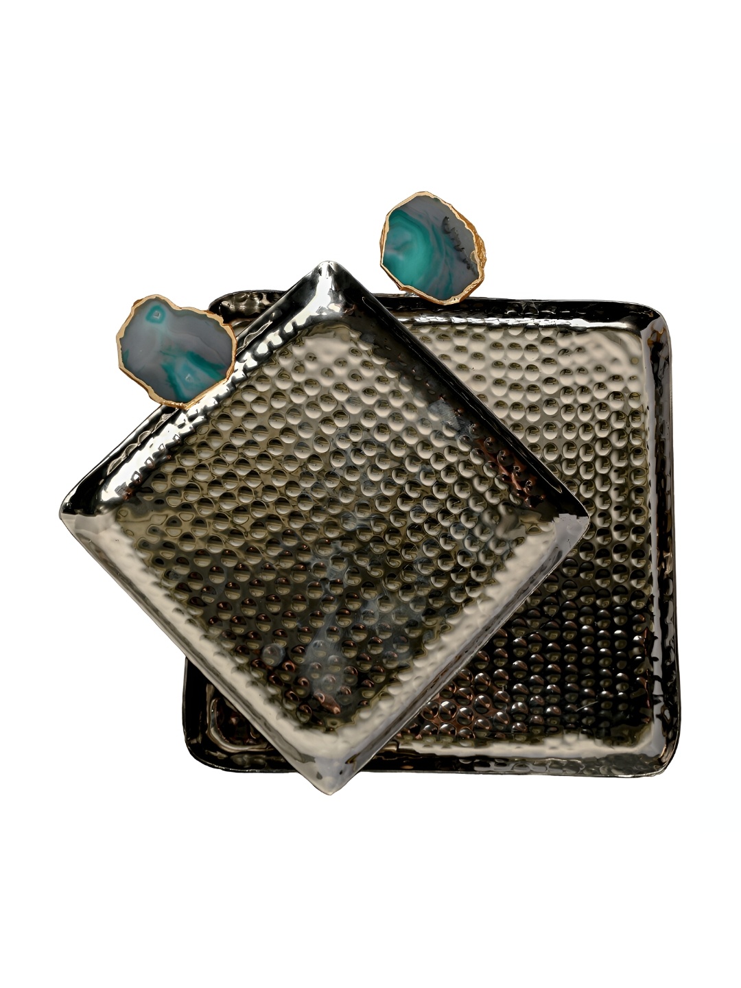 

HOMEARTE Grey and Green 2 Pieces Square Aluminium Serving Trays