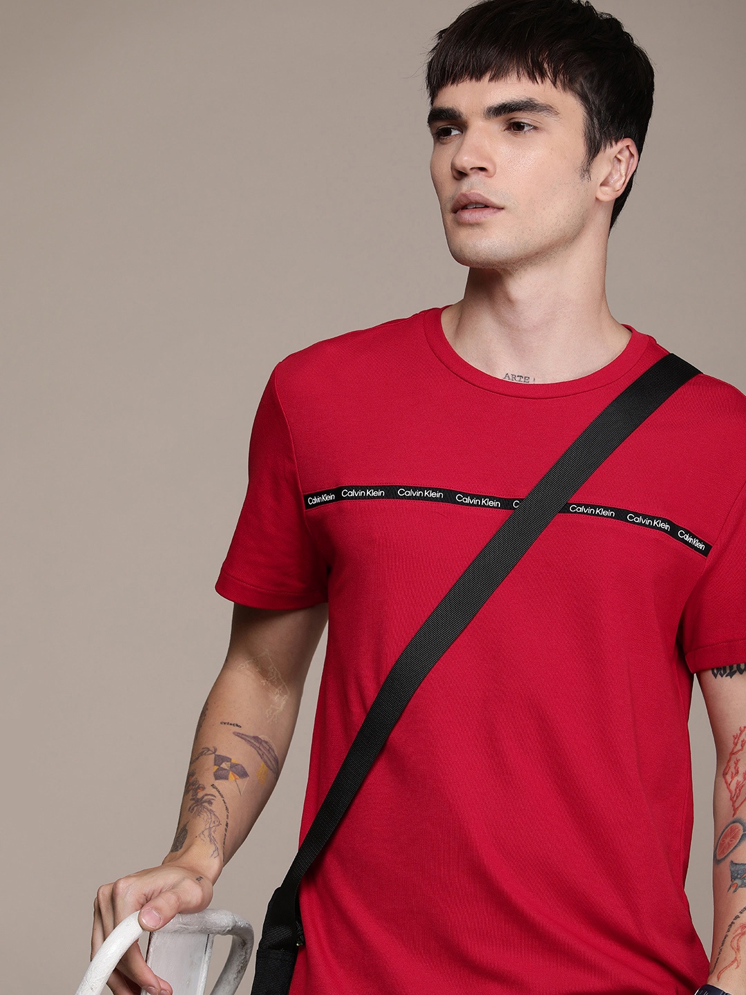 

Calvin Klein Jeans Brand Logo Striped T-shirt, Red