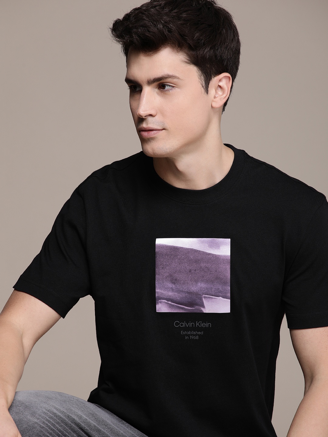 

Calvin Klein Jeans Graphic Printed Pure Cotton T-shirt, Black