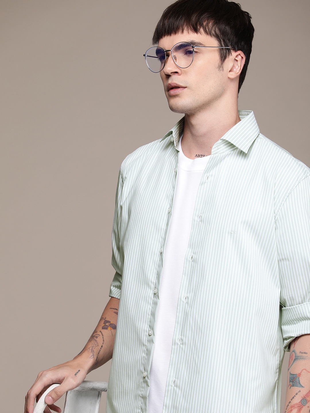 

Calvin Klein Jeans Skinny Fit Striped Casual Shirt, Green