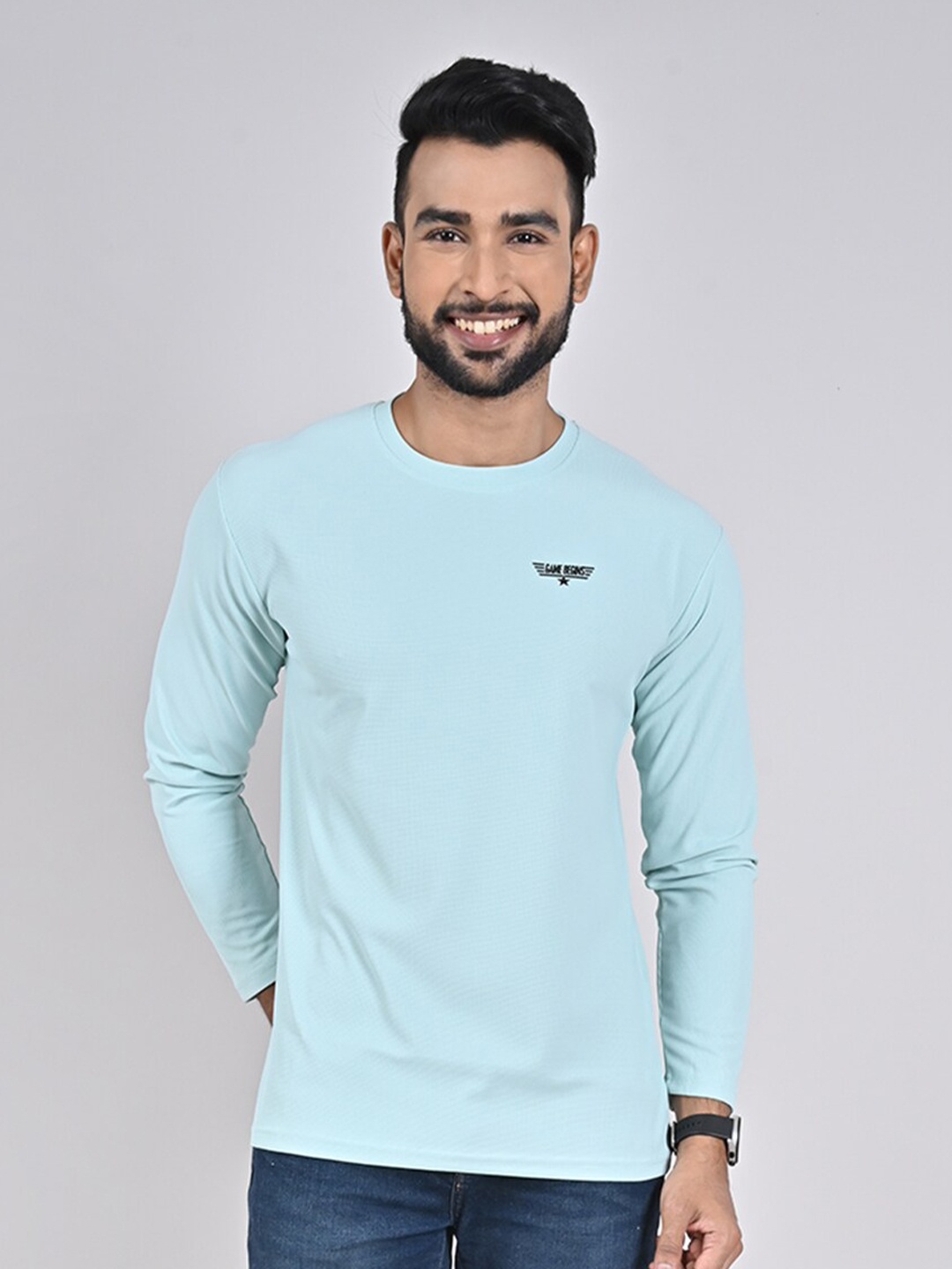 

GAME BEGINS Full Sleeves Round Neck T-shirt, Blue