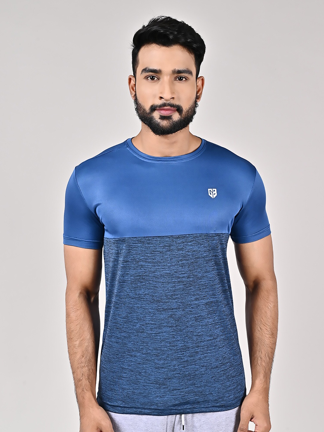 

GAME BEGINS Round Neck Brand Logo Printed Short Sleeves T-shirt, Blue