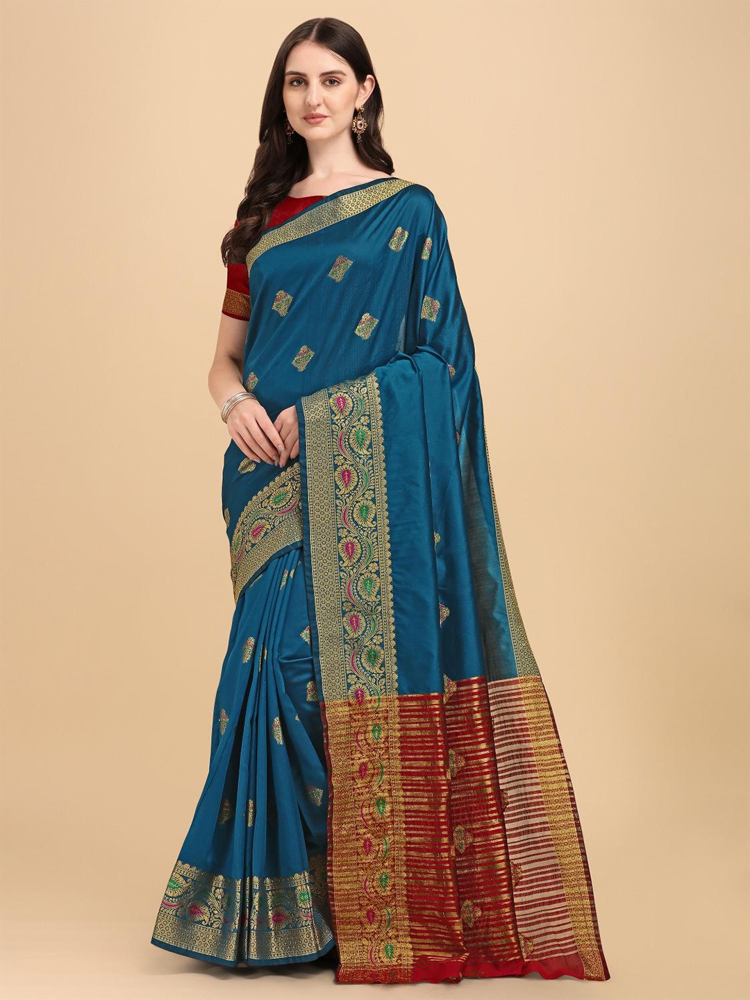 

LIMDO Ethnic Motifs Woven Design Zari Banarasi Pure Silk Saree, Sea green