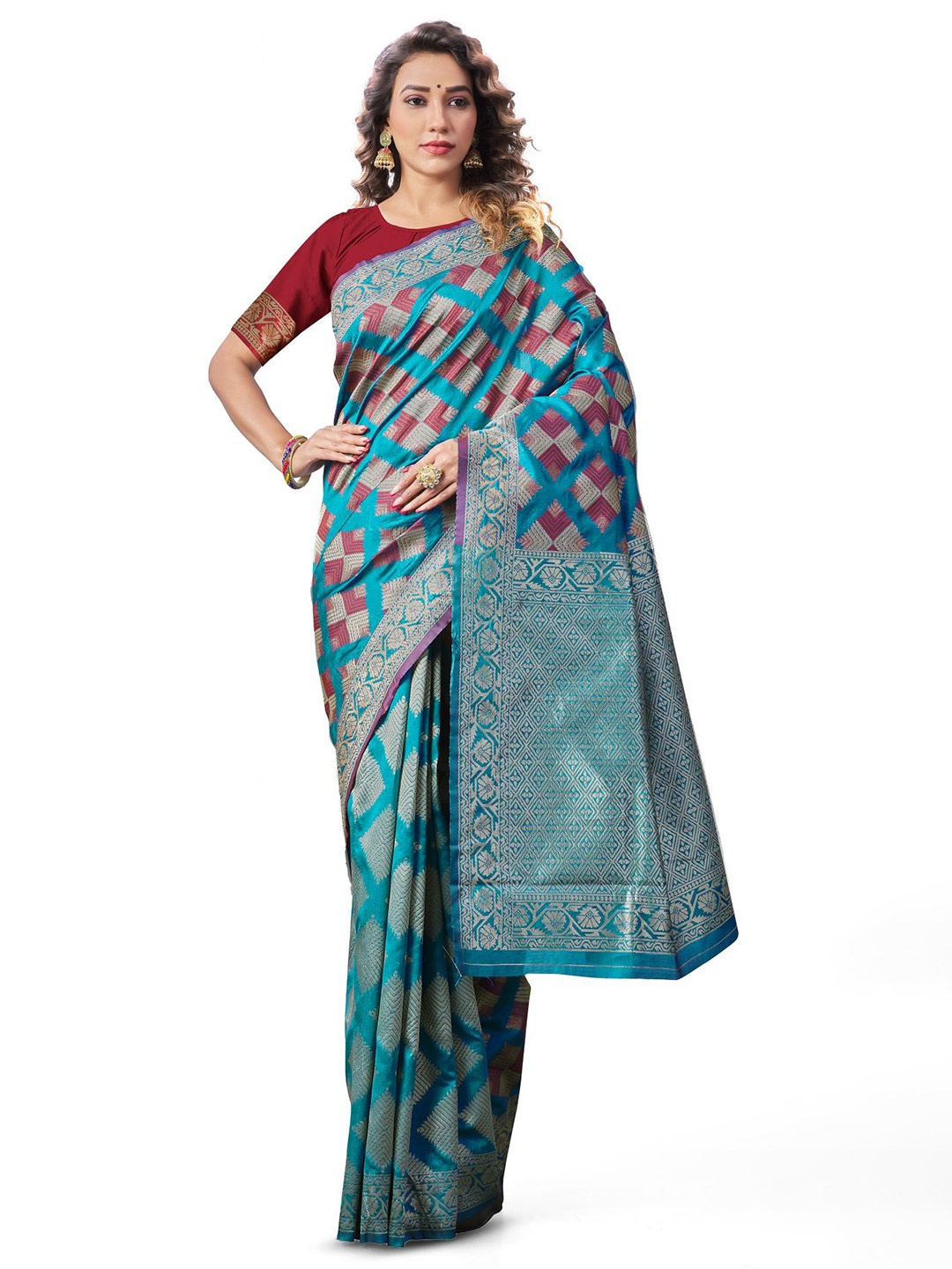 

LIMDO Blue & Gold-Toned Woven Design Zari Pure Silk Banarasi Saree