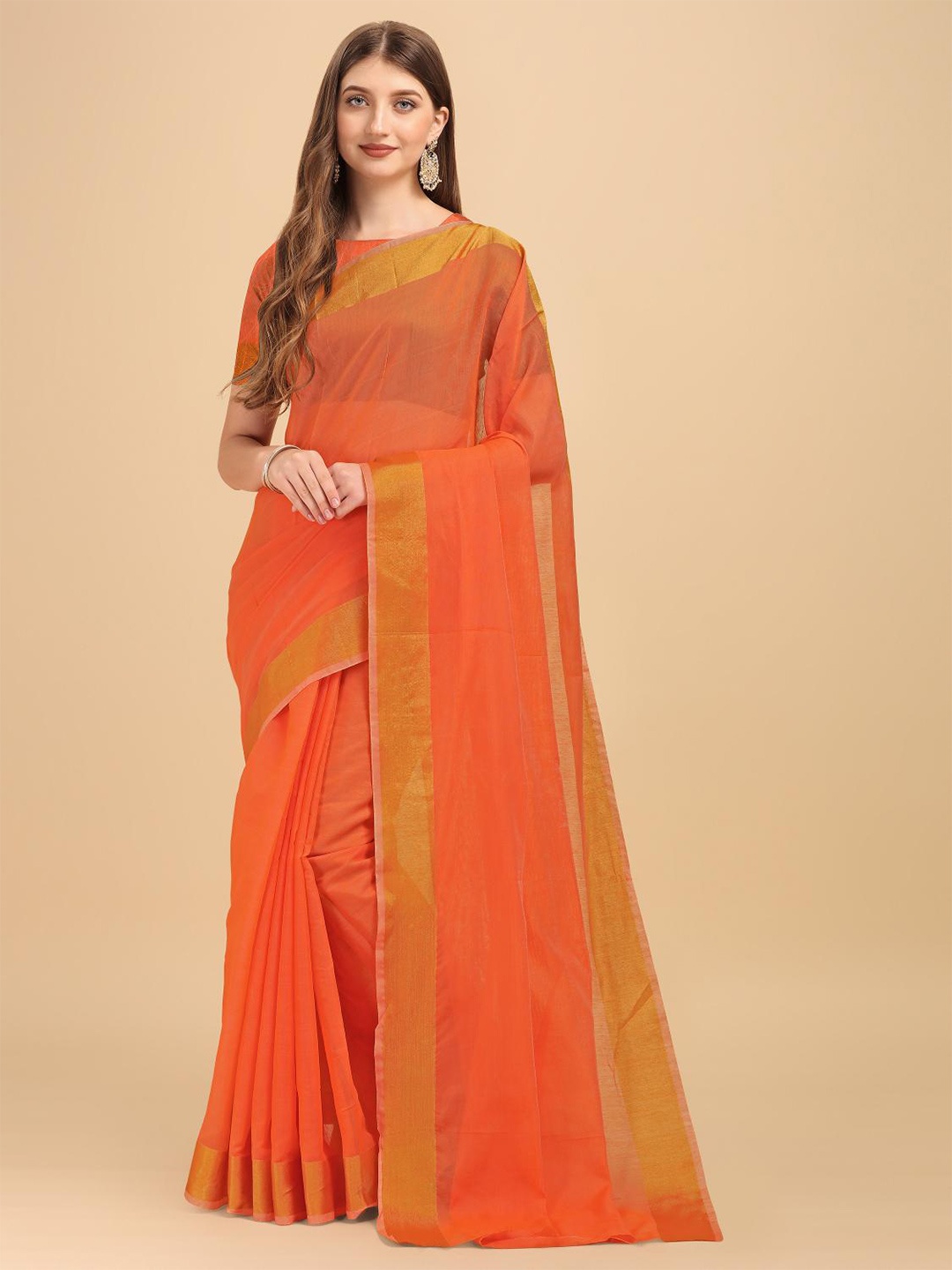 

LIMDO Zari Pure Silk Banarasi Saree, Orange