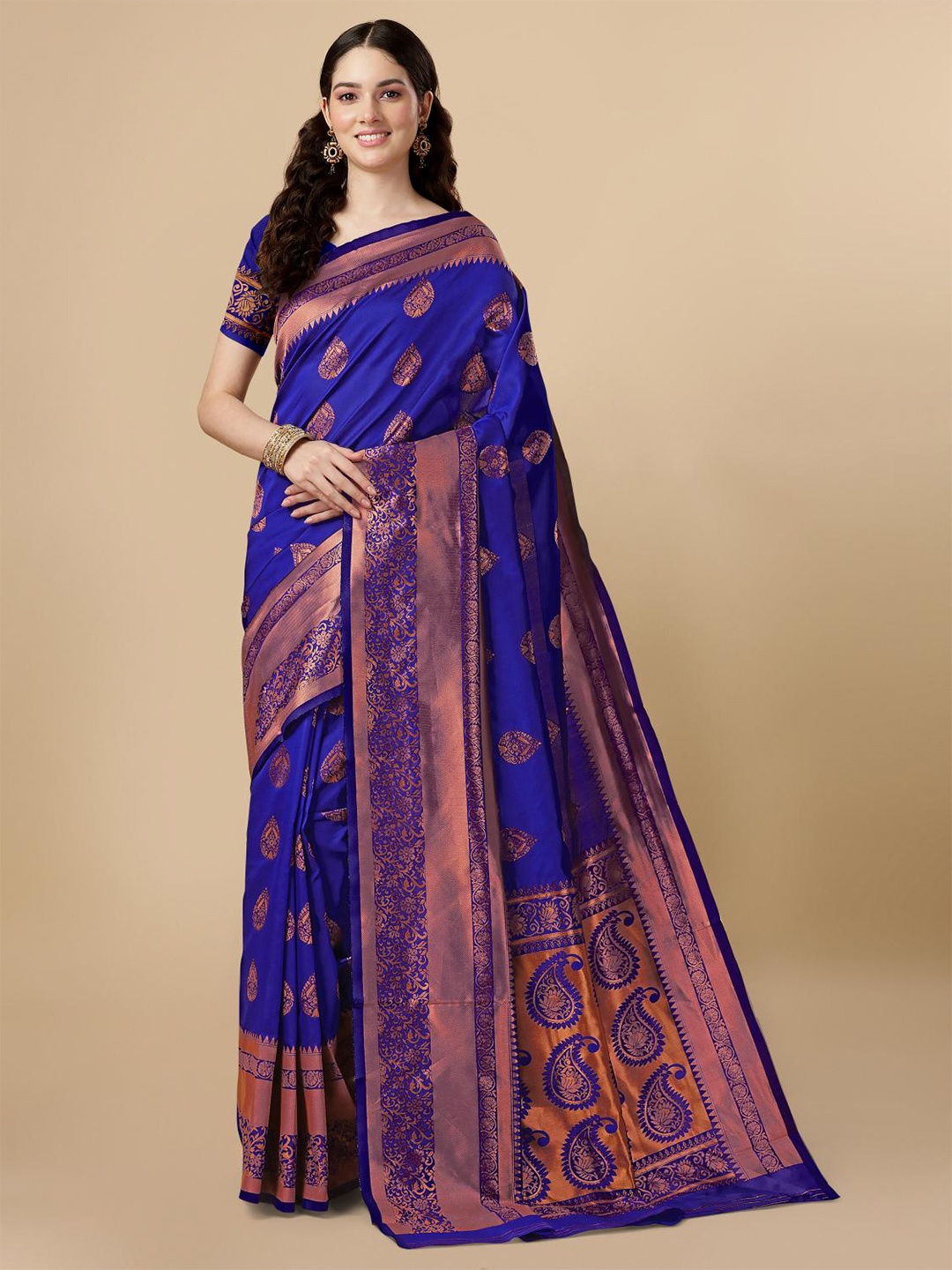 

LIMDO Ethnic Motifs Woven Design Zari Pure Silk Banarasi Saree, Violet