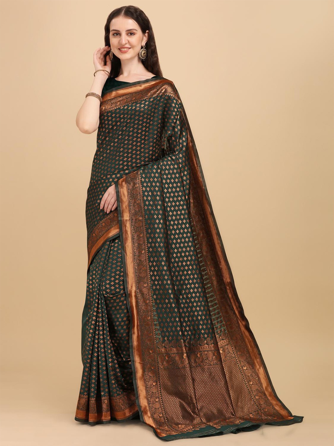 

LIMDO Ethnic Motifs Woven Design Zari Pure Silk Banarasi Saree, Teal