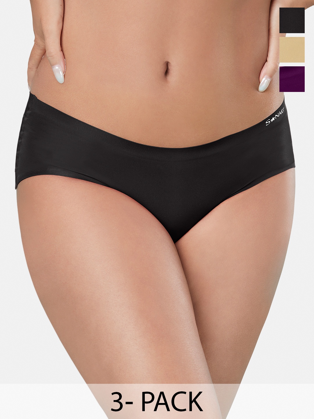 

Sonari Pack Of 3 Seamless Hipster Briefs, Black