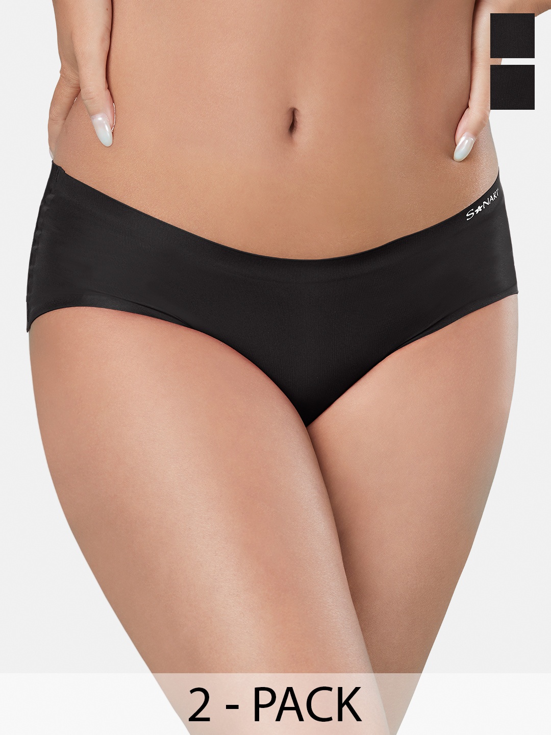 

Sonari Pack Of 2 Mid-Rise Seamless Hipster Briefs, Black