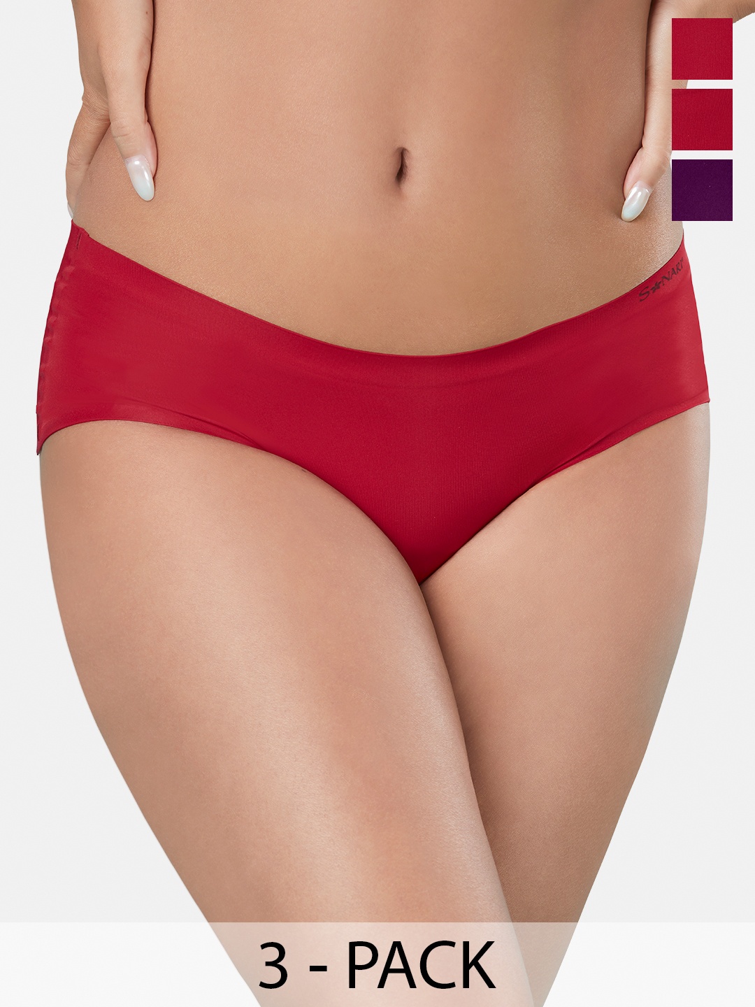 

Sonari Pack Of 3 Seamless Hipster Briefs, Red