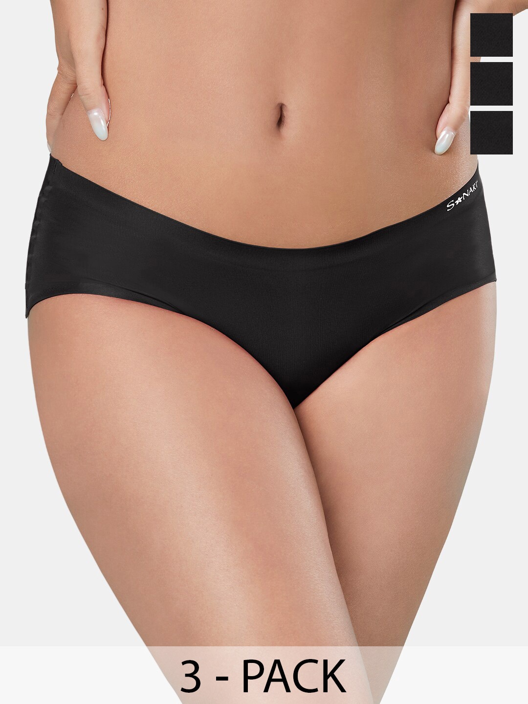 

Sonari Pack Of 3 Mid-Rise Seamless Hipster Briefs, Black