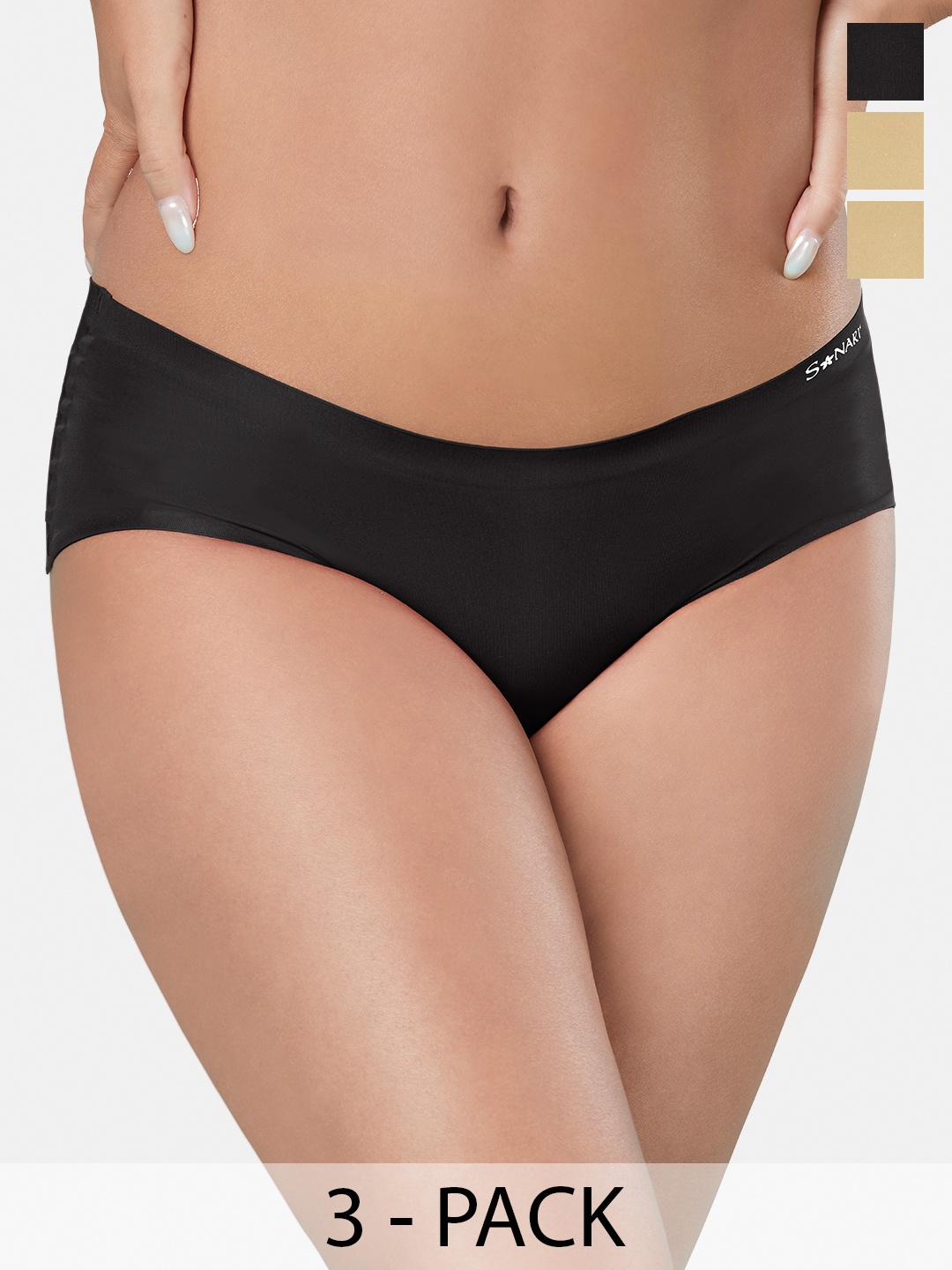

Sonari Pack Of 3 Seamless Hipster Briefs, Black
