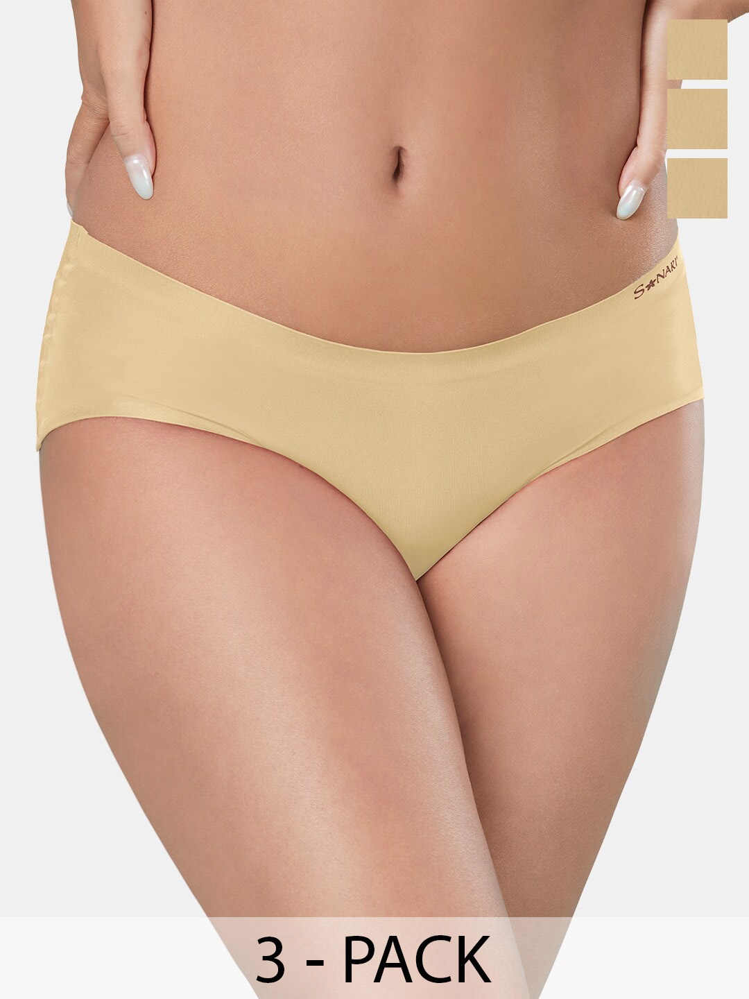 

Sonari Pack Of 3 Mid-Rise Seamless Hipster Briefs, Nude