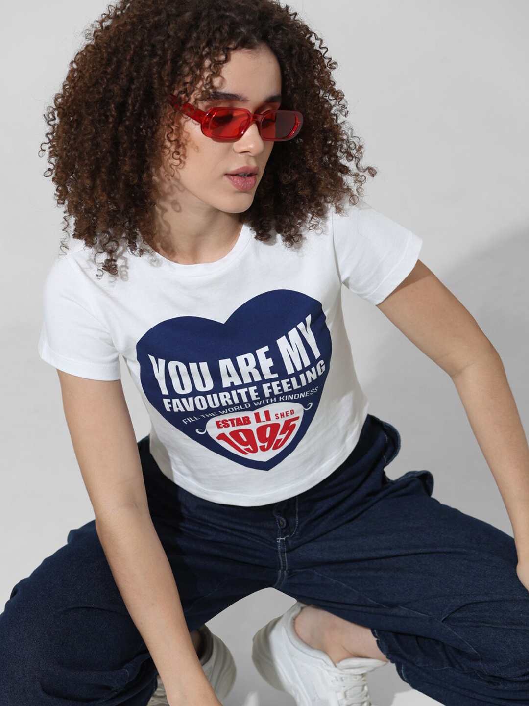 

ONLY Typography Printed Round Neck Pure Cotton T-shirt, White
