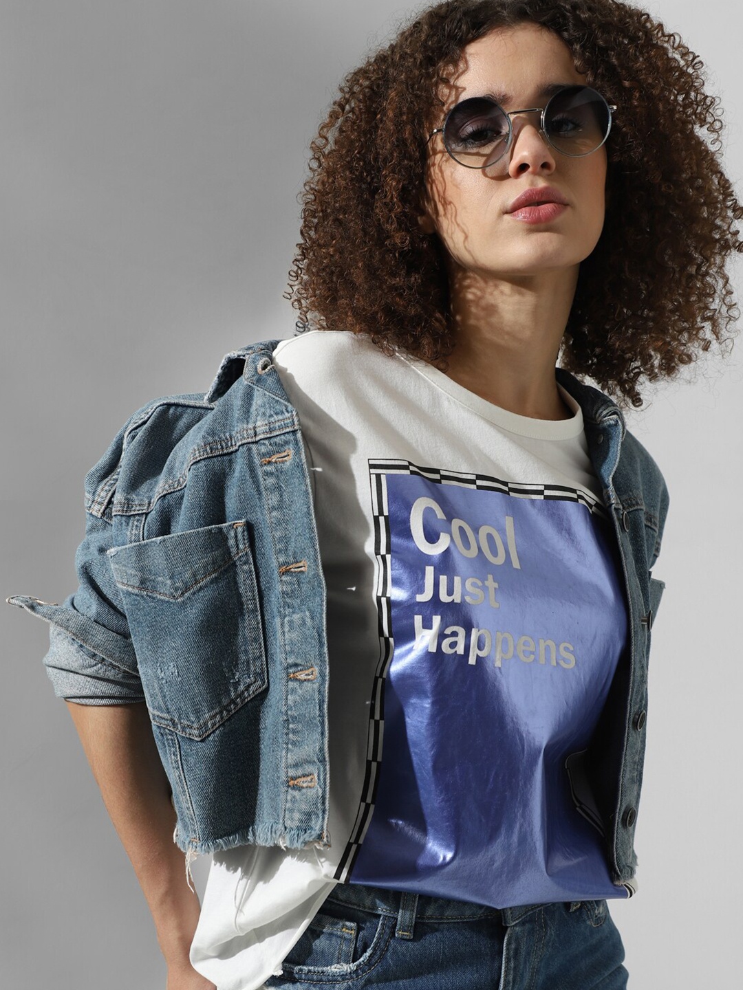 

ONLY Typography Printed Round Neck Pure Cotton T-shirt, White