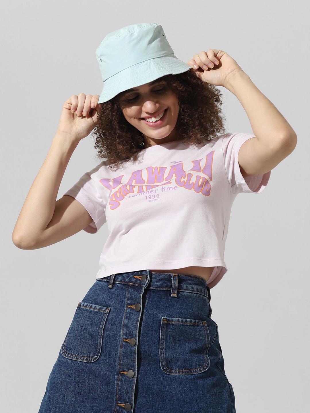 

ONLY Typography Printed Round Neck Pure Cotton T-shirt, Lavender