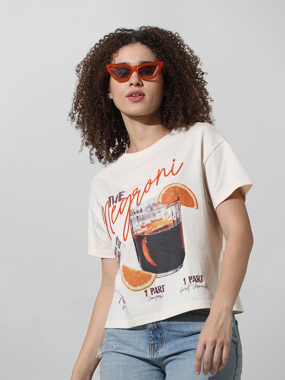 

ONLY Typography Printed Round Neck Pure Cotton Boxy T-shirt, White