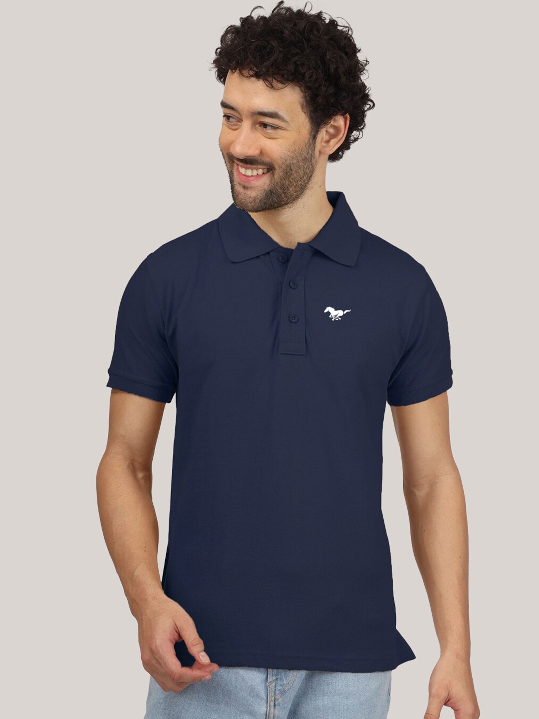

Greylongg Cotton Knitted Polo Collar Pockets T-shirt, Blue