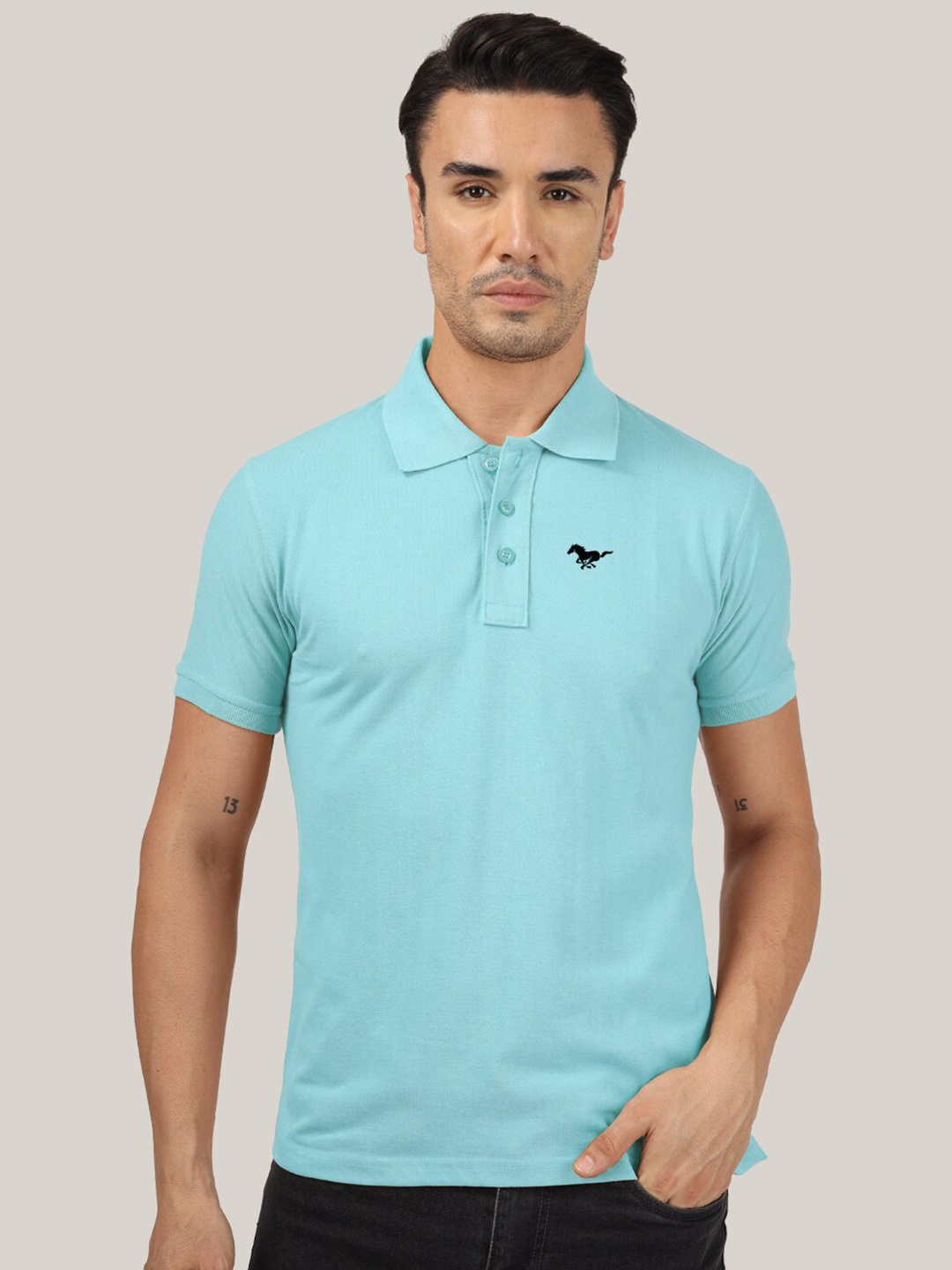 

Greylongg Cotton Knitted Polo Collar T-shirt, Blue