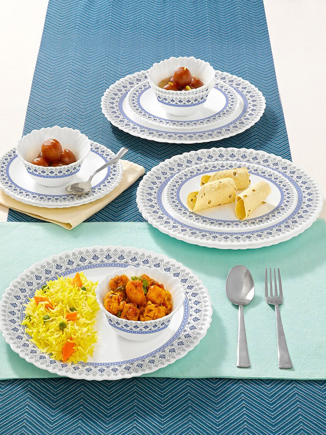 

Larah by BOROSIL White & Purple 12 Pieces Printed Opalware Glossy Dinner Set