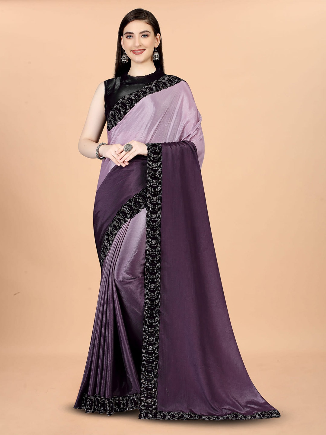 

KALINI Embellished Ombre Silk Cotton Saree, Purple