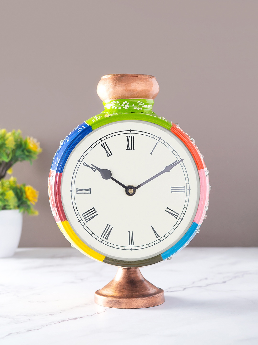 

Golden Peacock White & Copper Toned Metal Clock Showpiece