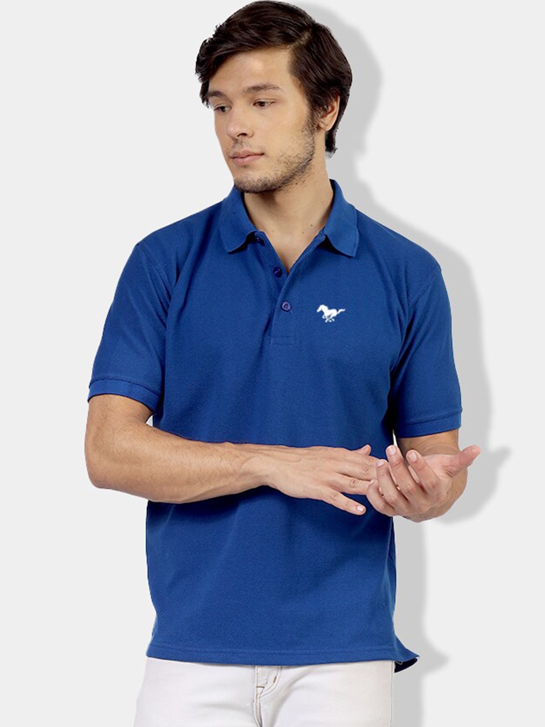 

Greylongg Polo Collar Applique T-shirt, Blue