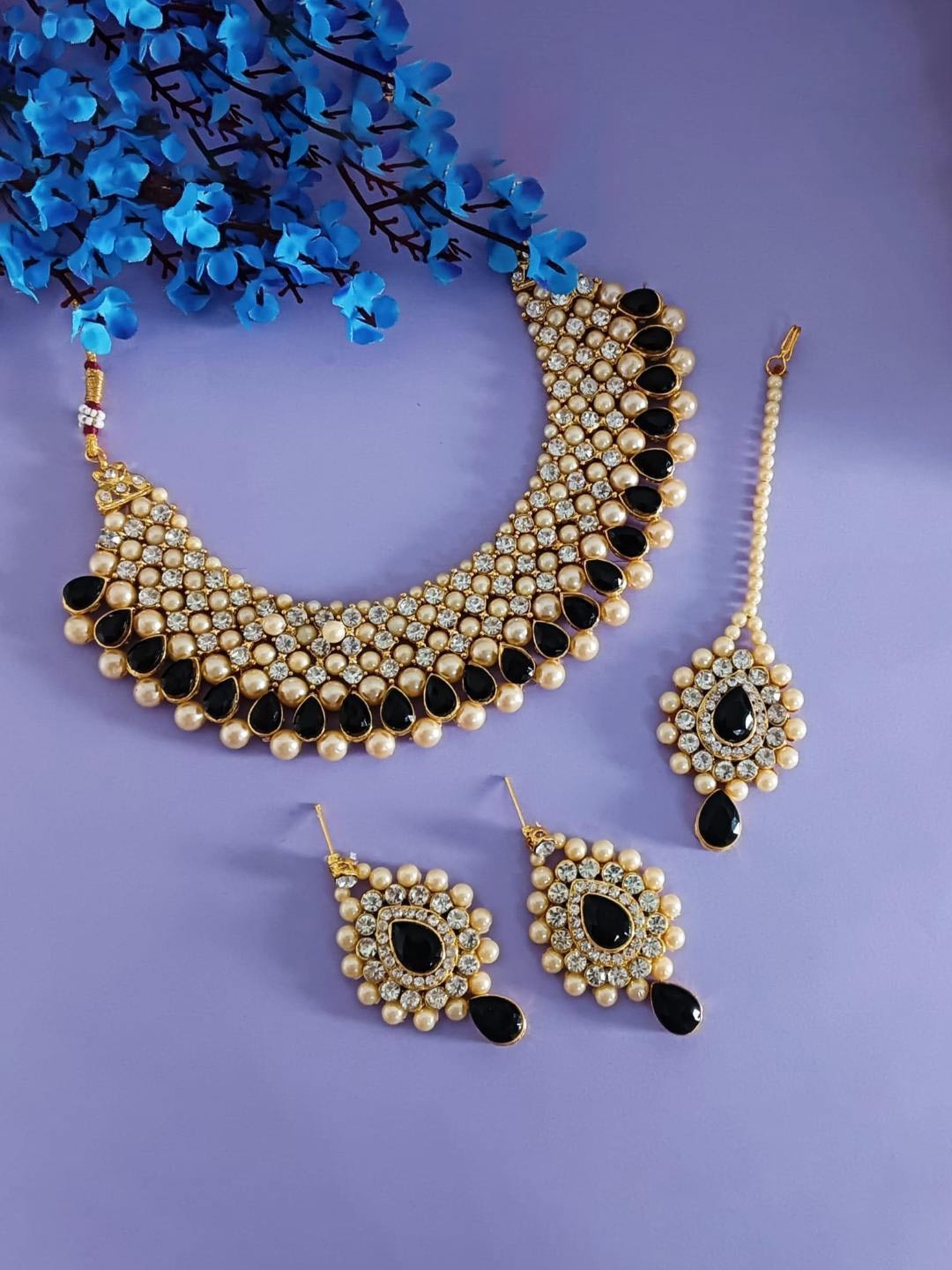 

Efulgenz Gold-Plated Crystal Studded & Beaded Jewellery Set