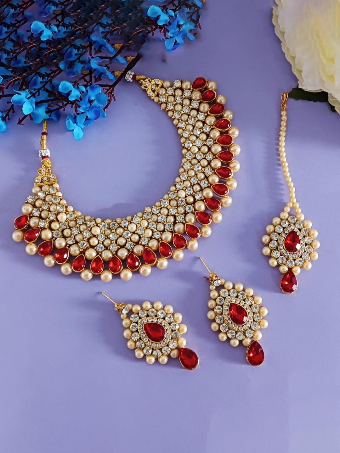 

Efulgenz Gold-Plated Crystal-Studded & Beaded Jewellery Set