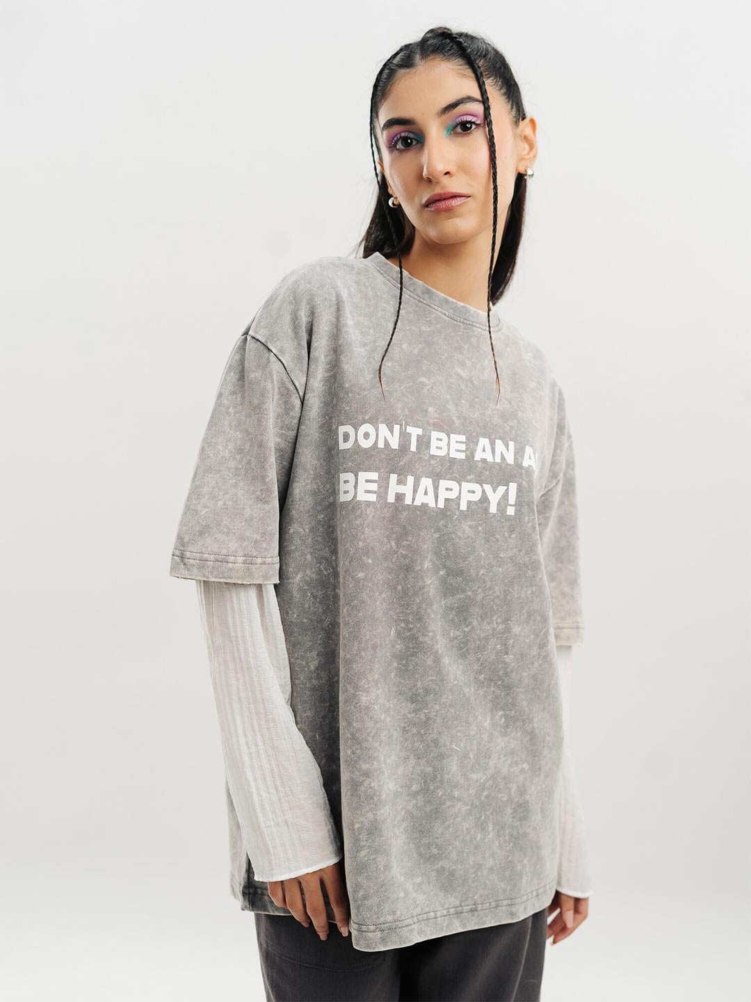 

FREAKINS Oversized Typography Cotton T-shirt, Grey