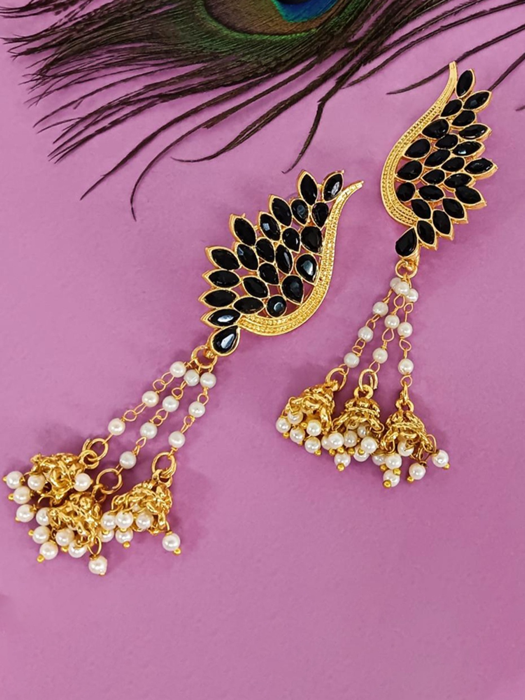 

Efulgenz Gold-Plated Crystals Studded Floral Shaped Jhumkas