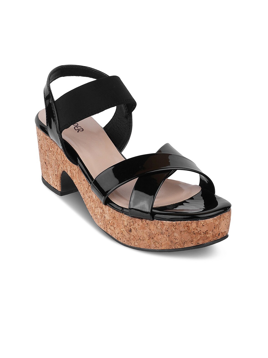 

PEPPER Cross Strap Open Toe Block Heels, Black