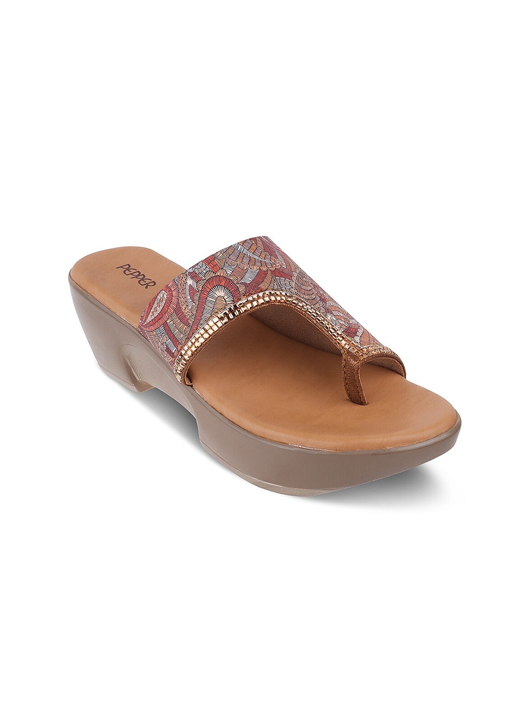 

PEPPER Printed Embellished Detail Wedge Heels, Tan