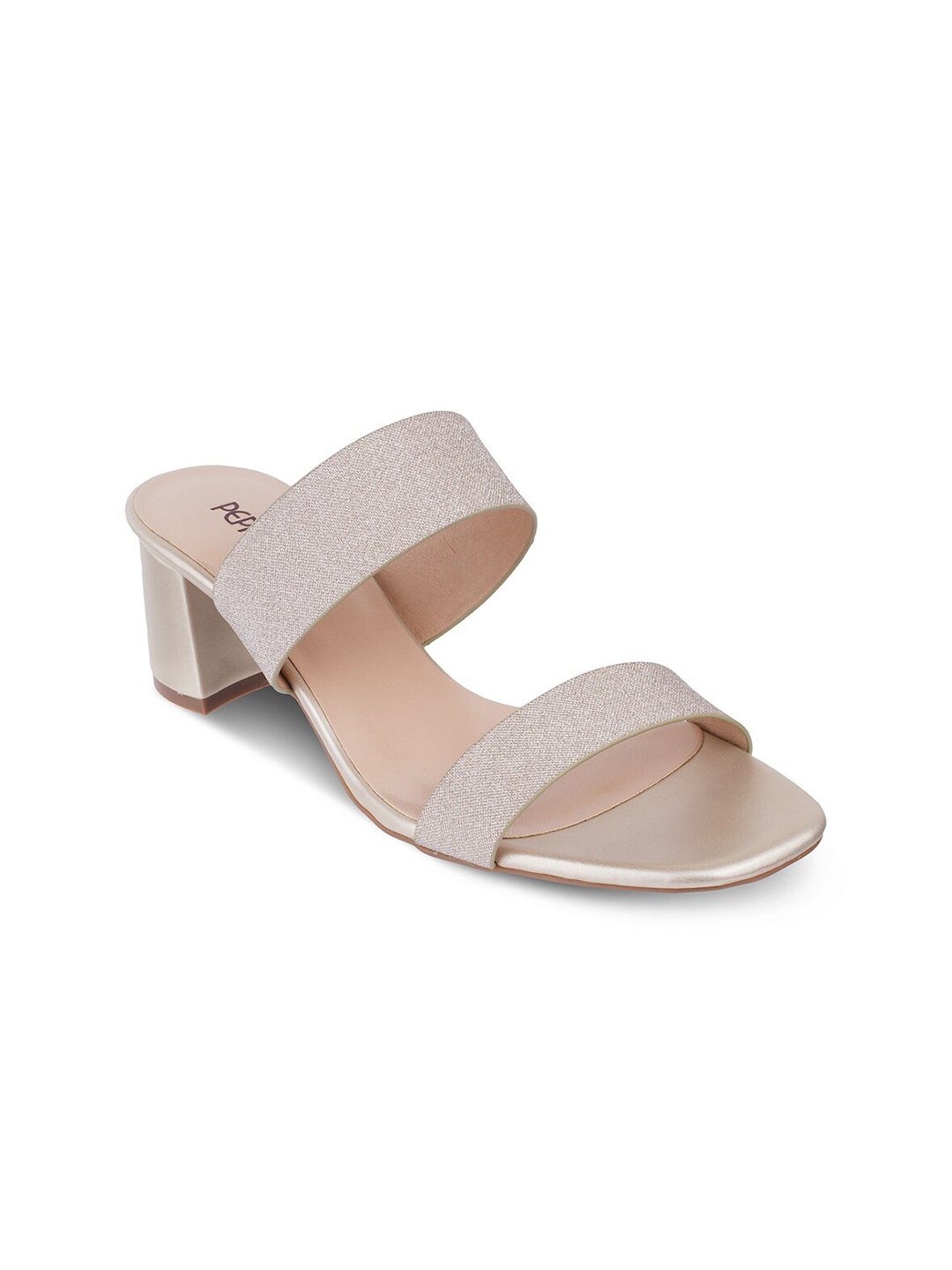 

PEPPER Textured Open Toe Block Heels, Gold