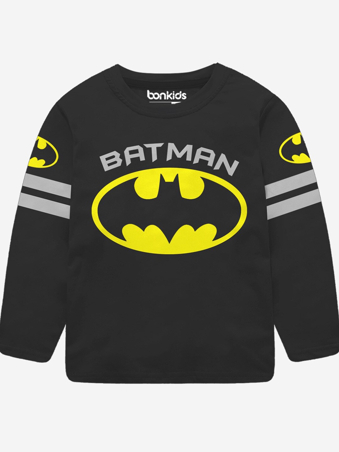 

BONKIDS Boys Batman Printed Applique Round Neck Long Sleeves Cotton Casual T-shirt, Black