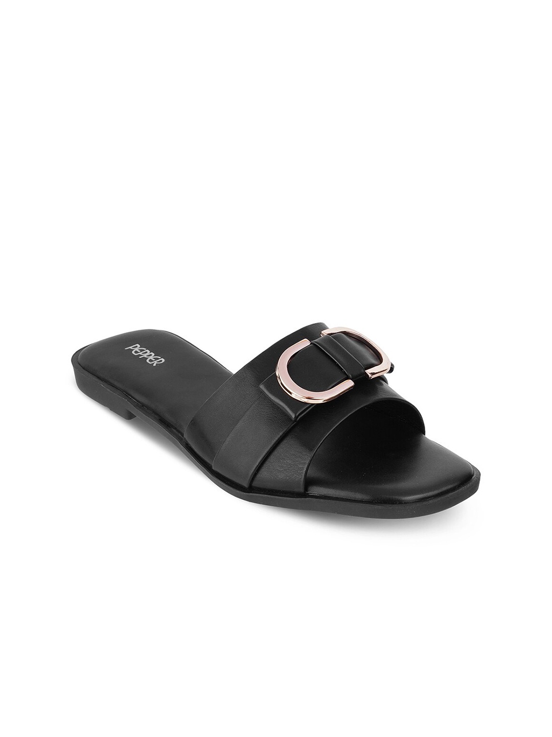 

PEPPER Embellished Bow Detail Open Toe Flats, Black